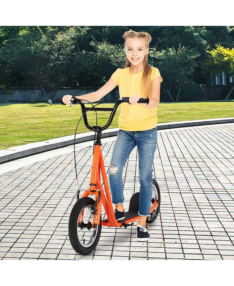 Height Adjustable Kid Kick Scooter with 12-Inch Air-Filled Wheel – Orange