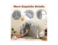 Large Play Tent House for 3-4 Kids with 2 Doors & Star Lights – Gray