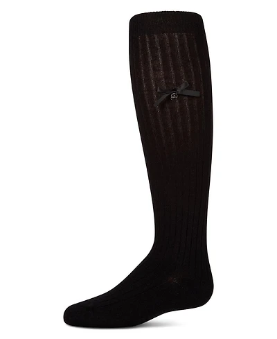 Memoi Girls Cotton-Rich Fancy Logo and Bow Trimmed Knee Sock