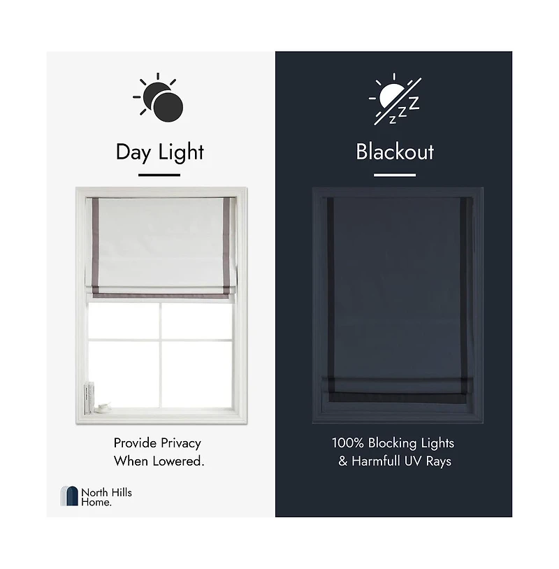 Shadisfy Cordless Pull Down 100% Blackout Roman Shade with Ribbon Border 33"x64"