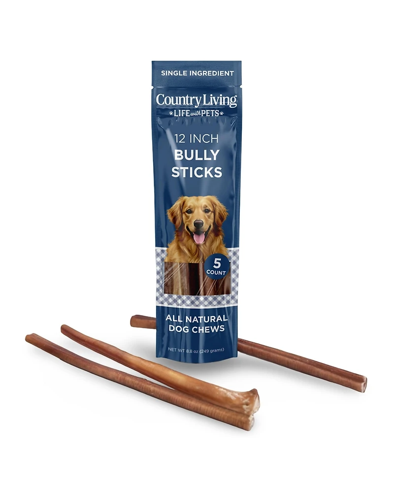 Country Living 12" Bully Sticks for Dogs – Standard – 5 Count Bag – All-Natural, Single-Ingredient, Long-Lasting Dog Chews