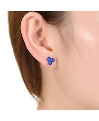 Rachel Glauber White Gold Plated with Clear Cubic Zirconia Blue Three Stone Stud Earrings