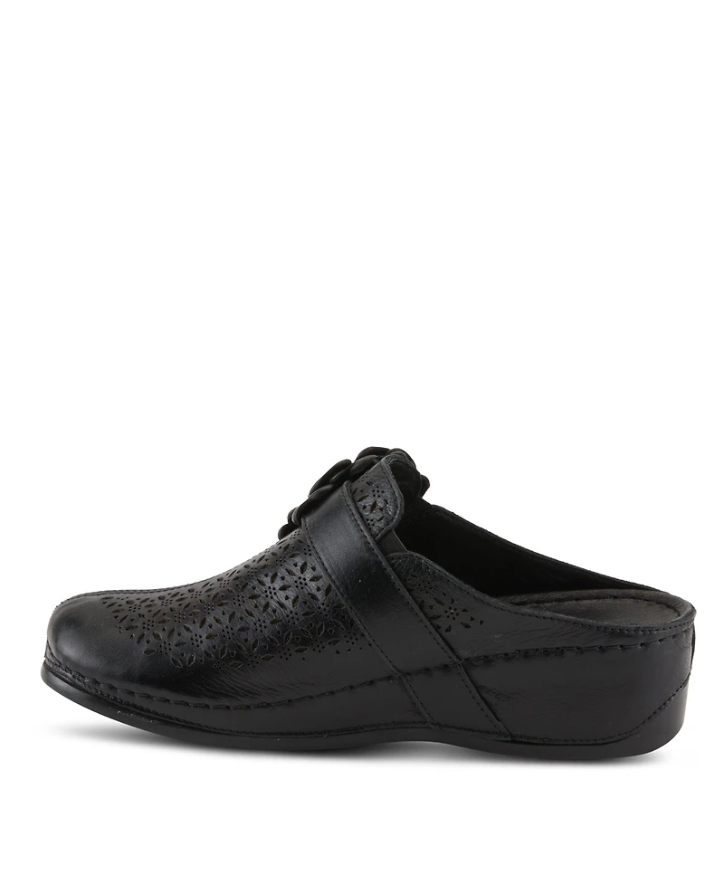 Spring Step Lilybean Leather Perforated Clogs with Floral Applique and Open Back