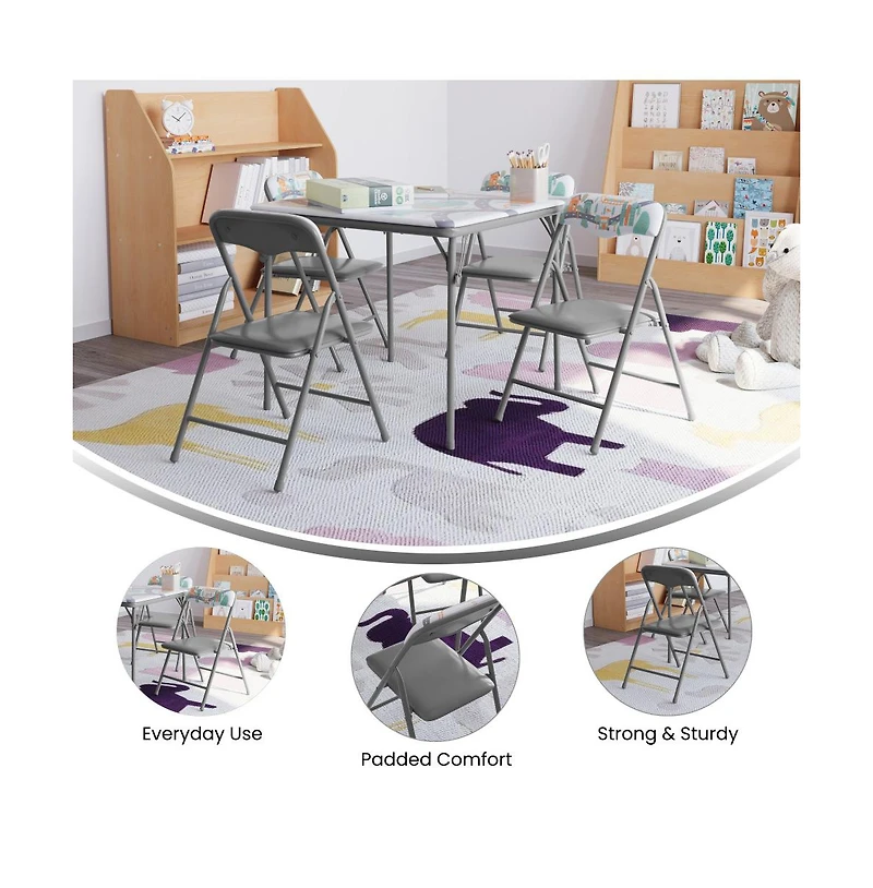 Emma+Oliver Kids 5 Piece Folding Table And Chair Set - Activity