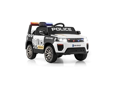 12V Kids Ride-On Police Car with Remote & Siren Lights – White