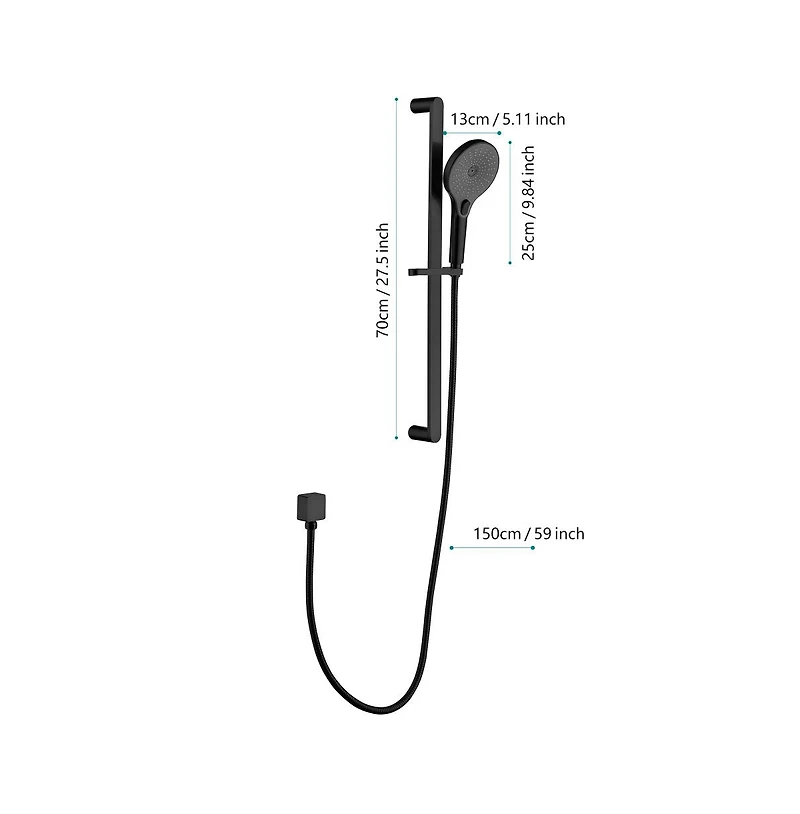 Rainsken Handheld Shower with 28-Inch Slide Bar and 59-Inch Hose