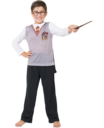 Harry Potter Intimo Boys' Gryffindor Uniform With Cape 3-Piece Kids Pajama Set Sleepwear