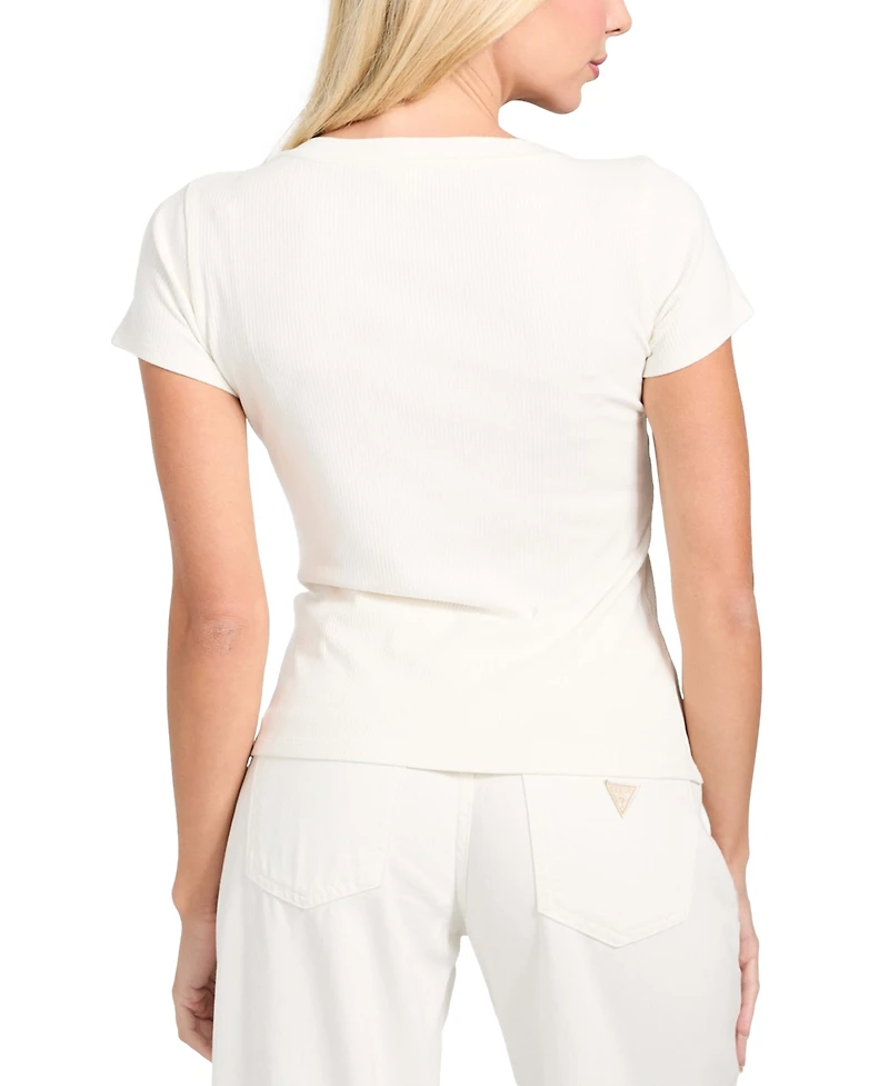 Guess Women's Henley Neck Short Sleeve Top