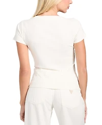 Guess Women's Henley Neck Short Sleeve Top