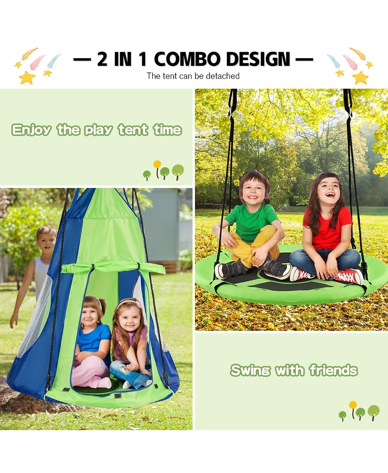2-in-1 40 Inch Kids Hanging Chair Swing Tent Set