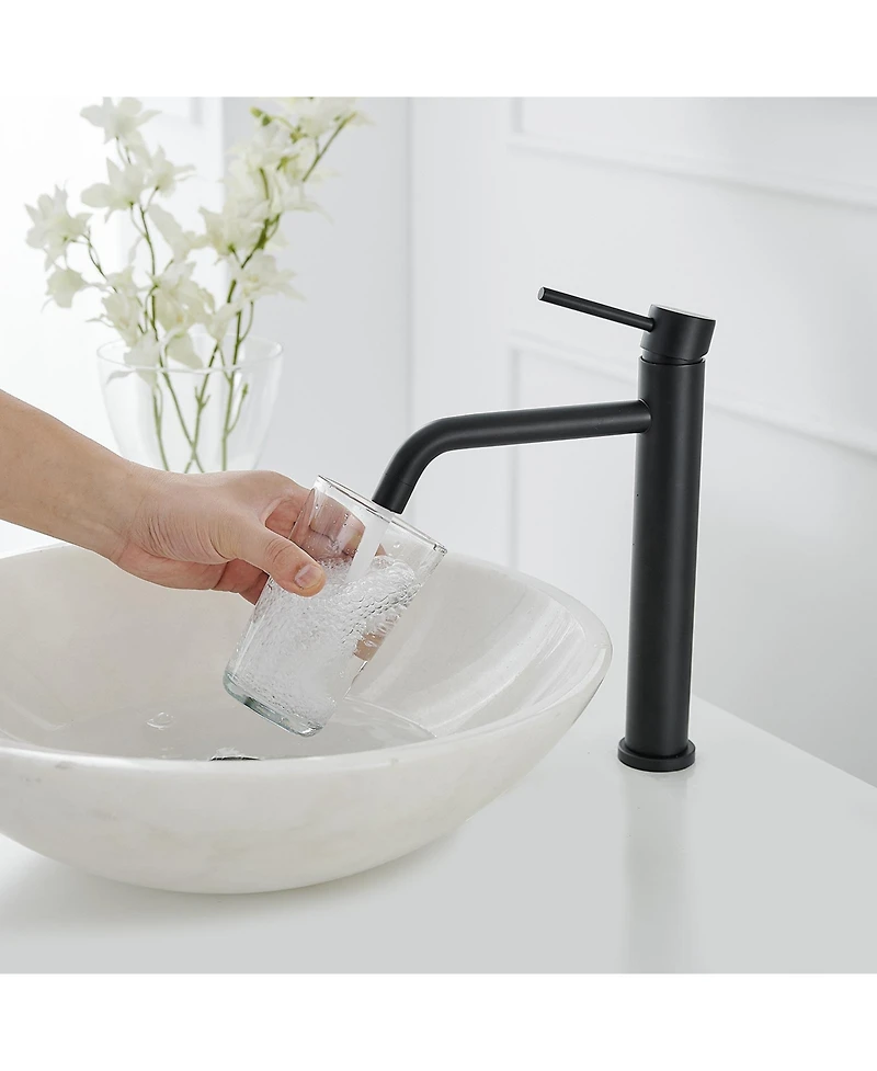 Modern Single Hole Single Handle Vessel Bathroom Vanity Sink Faucet With Pop Up Drain Without Overflow in Brushed Gold