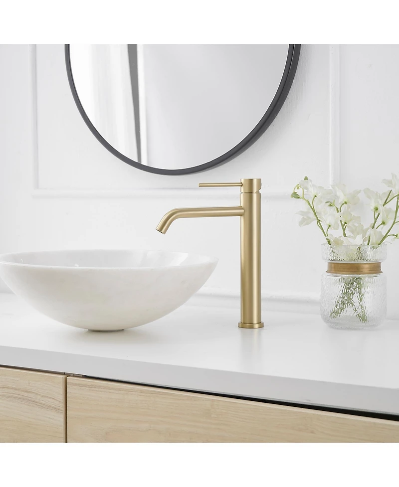 Modern Single Hole Handle Vessel Bathroom Vanity Sink Faucet With Pop Up Drain Without Overflow Brushed Gold