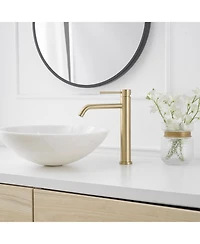 Modern Single Hole Handle Vessel Bathroom Vanity Sink Faucet With Pop Up Drain Without Overflow Brushed Gold