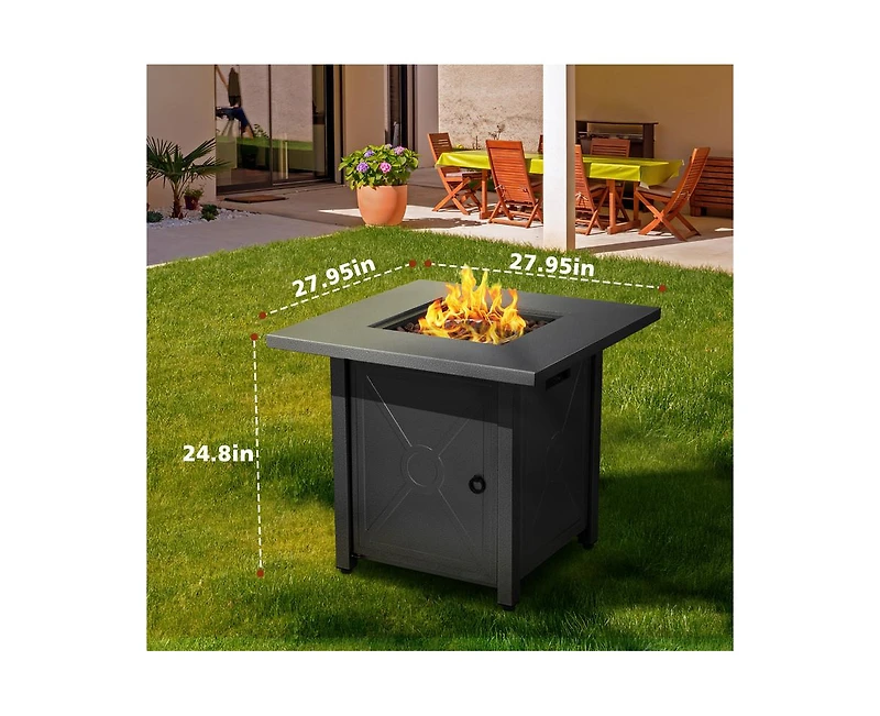Zafro 28" Propane Fire Pit Table, 40,000 Btu Outdoor Gas Fire Table with Lid, Rain Cover, and 3 lbs Lava Rocks for Patio, Backyard, or Garden