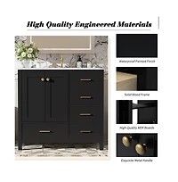 Chic Crate-36In Bathroom Vanity Ceramic Sink w/4 Drawers & Soft-Close Doors | Solid Wood Frame | Freestanding | Black
