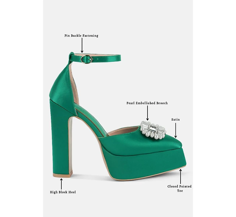 Womens Maeissa Pearls Brooch Detail Platform Block Heel Sandals