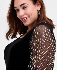 Alex Evenings Plus Embellished-Sleeve Stretch Velvet Dress