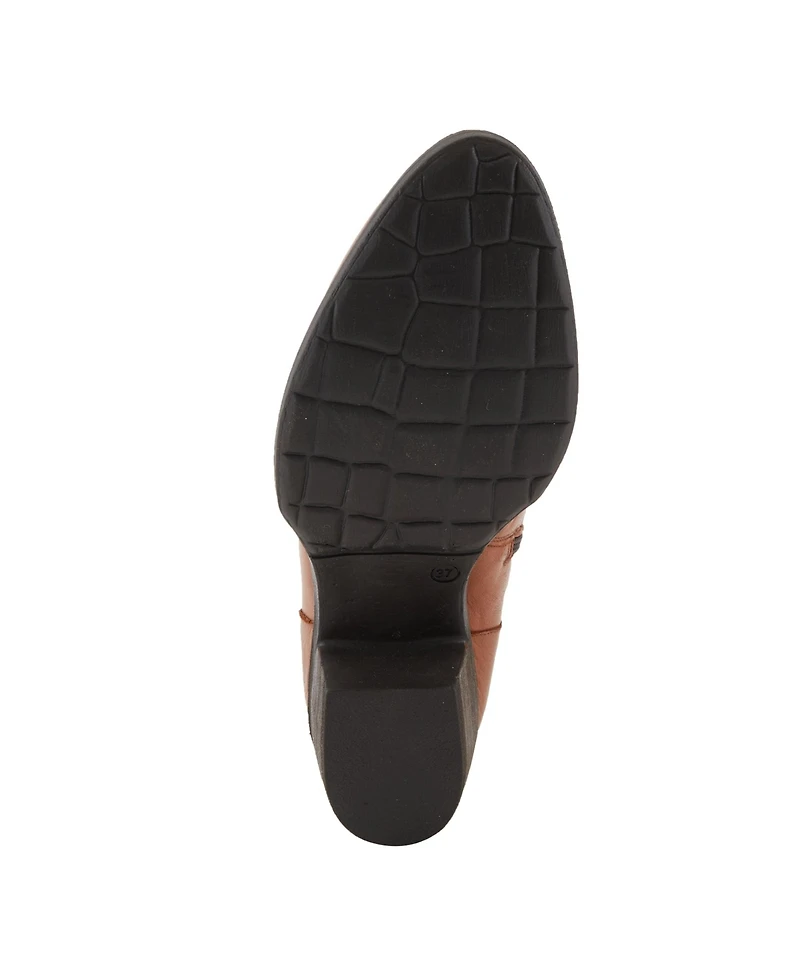 Spring Step Garibaldi Leather Mid Boot with Decorative Lace and Button Detail on Block Heel