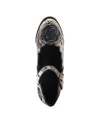 L'Artiste Women's Adodora-Prit Baroque Mary Jane Shoes with Velvet and Leather Upper, Scalloped Edges, Antique Buckle, Cushioned Insole, Sculpted