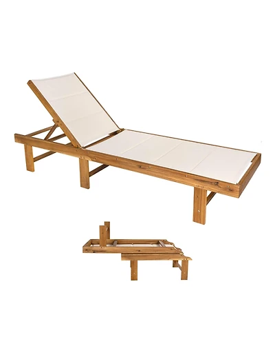 Jonathan Y Mallorca Modern Classic Foldable Adjustable Wood Chaise Outdoor Lounge Chair with Cushion & Wheels
