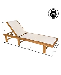 Jonathan Y Mallorca Modern Classic Foldable Adjustable Wood Chaise Outdoor Lounge Chair with Cushion & Wheels