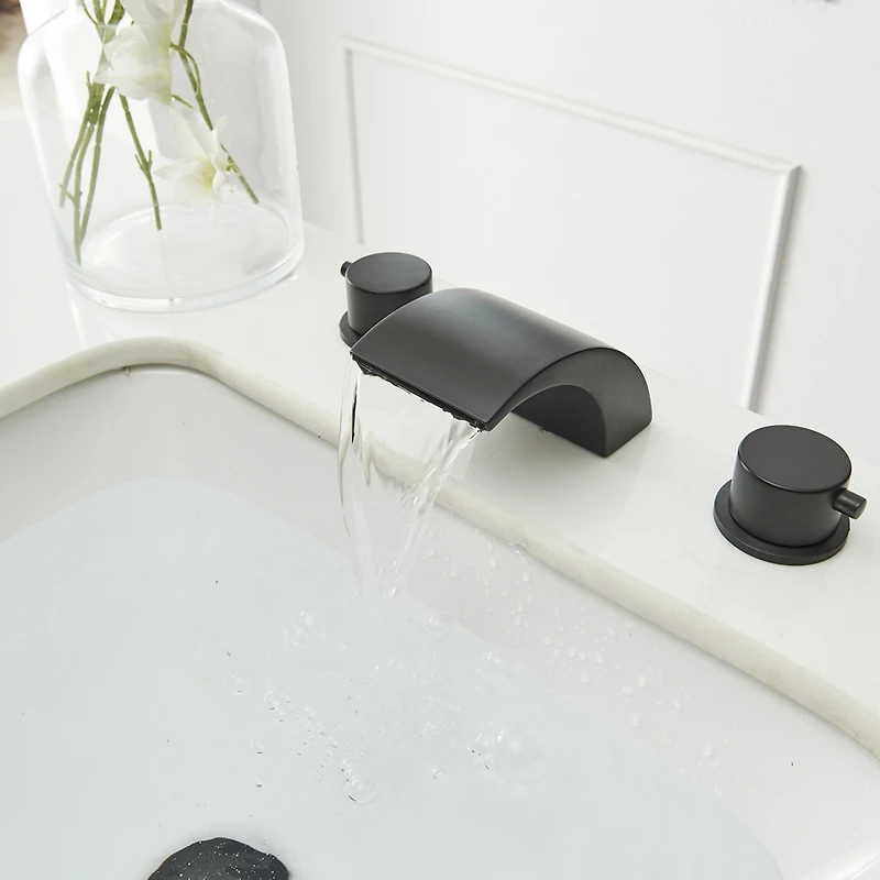 8 in. Widespread 2-Handle Bathroom Faucet With Led Light And Pop Up Drain in Matte Black