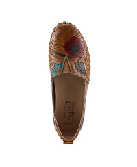 L'Artiste Women's Modesty Hand-Painted Indoor Shoes with Plush Interior, Etched Floral Detail, Stretch Gore Fit, and Cushioned Back Collar – Lightweig