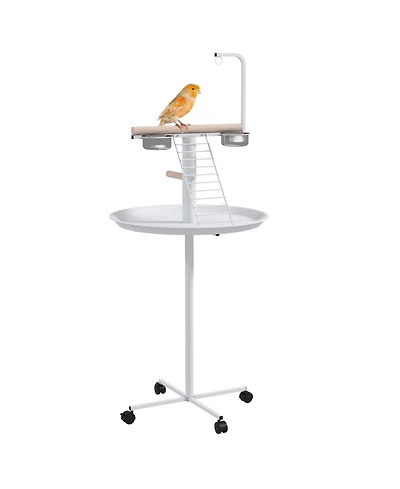 PawHut Bird Sd with Wheels, Perches, Feed Bowls, Round Tray for Parrot