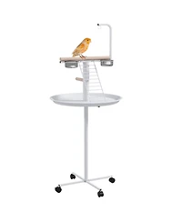 PawHut Bird Sd with Wheels, Perches, Feed Bowls, Round Tray for Parrot