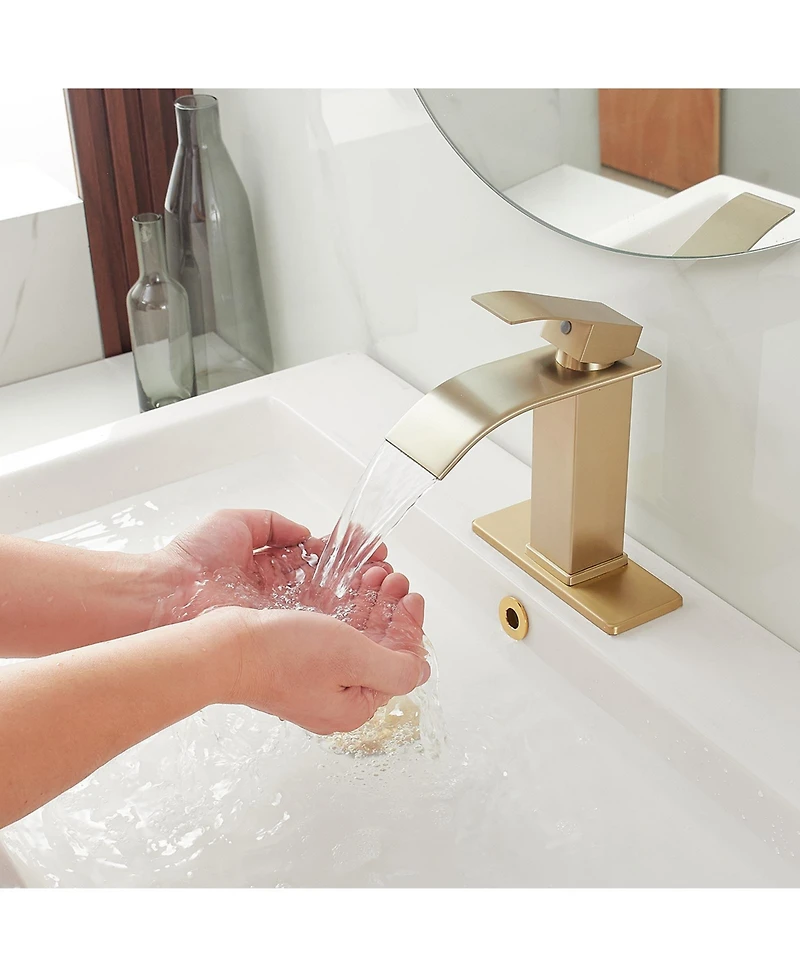 Greenspring Waterfall Single Handle Hole Low-Arc Bathroom Faucet Drip-Free Vanity Sink