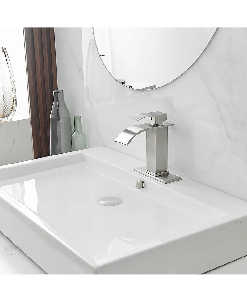 Greenspring Waterfall Single Handle Hole Low-Arc Bathroom Faucet Drip-Free Vanity Sink