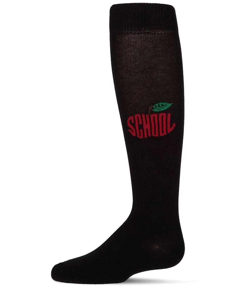 Memoi Little Girls Ribbed Cotton-Rich "School Apple" Embroidered Knee Sock