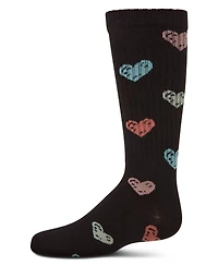 Memoi Little Girls Ribbed Cotton Blend "Multi Graffiti Hearts" Knee Sock