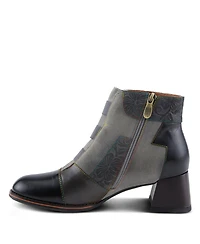 L'Artiste Women's Copine Multicolor Embossed Leather & Suede Booties with Velvet Lining and Chunky Heel