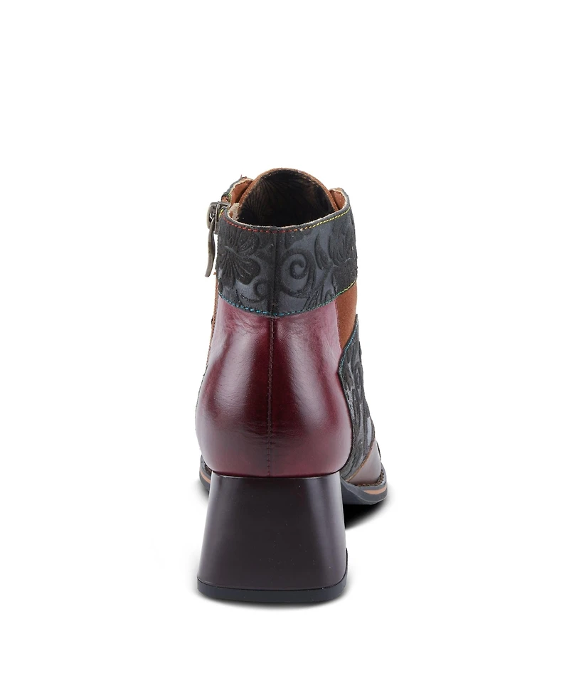 L'Artiste Women's Copine Multicolor Embossed Leather & Suede Booties with Velvet Lining and Chunky Heel