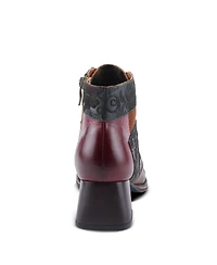 L'Artiste Women's Copine Multicolor Embossed Leather & Suede Booties with Velvet Lining and Chunky Heel
