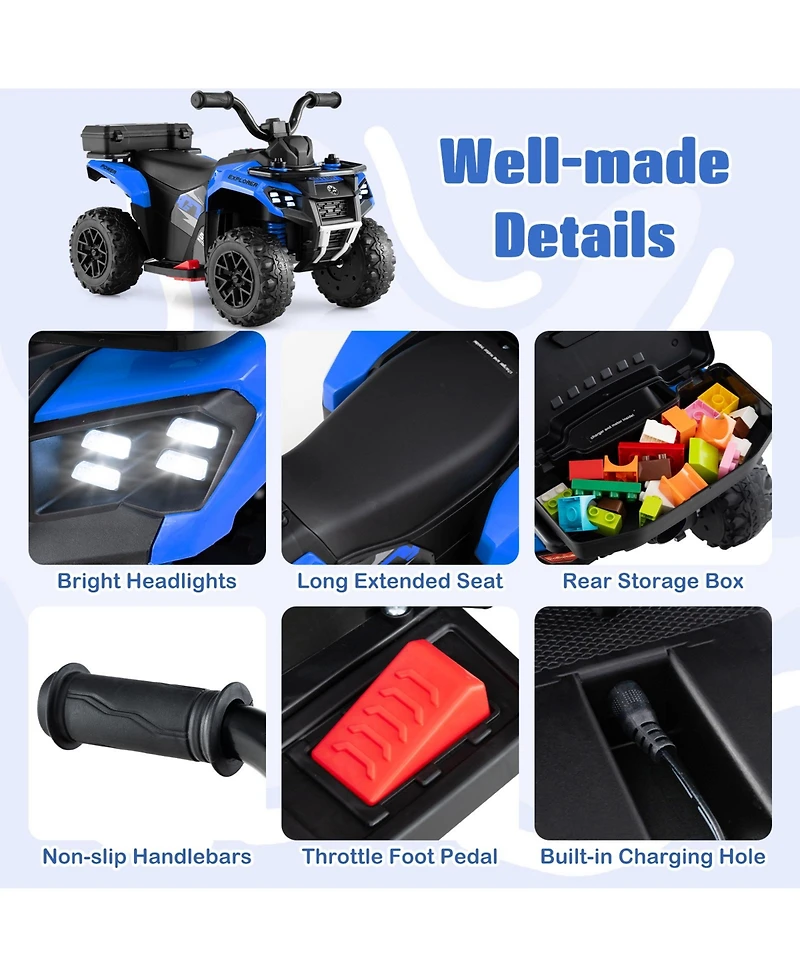 Gymax 6V Kids Ride On Atv w/ Music & Spray Function Usb Port Storage Box Toy Car