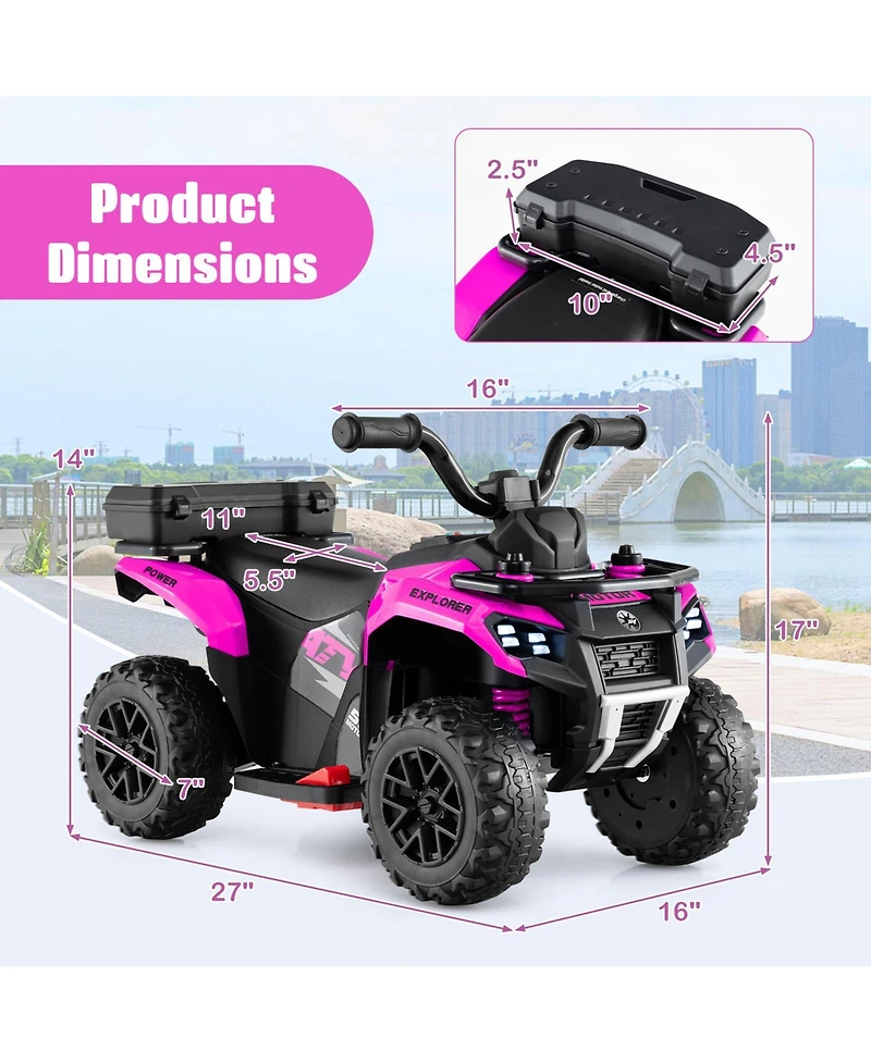 Gymax 6V Kids Ride On Atv w/ Music & Spray Function Usb Port Storage Box Toy Car