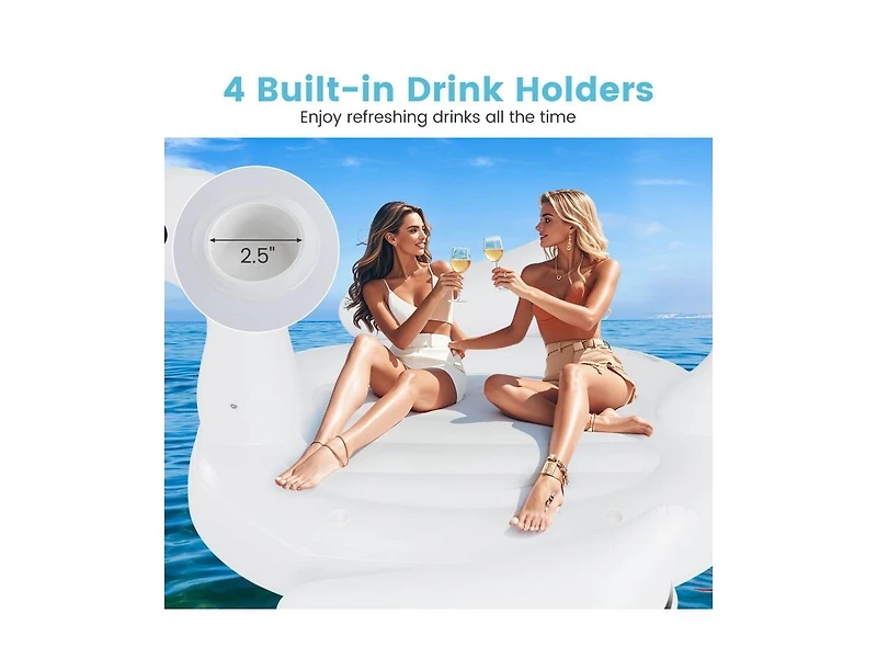 Giant Inflatable Swan Floating Island 4-Person Pool Float with 4 Cup Holders
