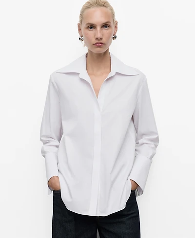Mango Women's Lapels Cotton-Blend Shirt