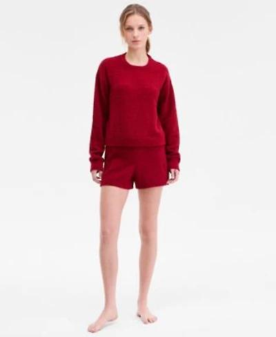 Calvin Klein Womens Cropped Plush Lounge Sweatshirt Plush Shorts