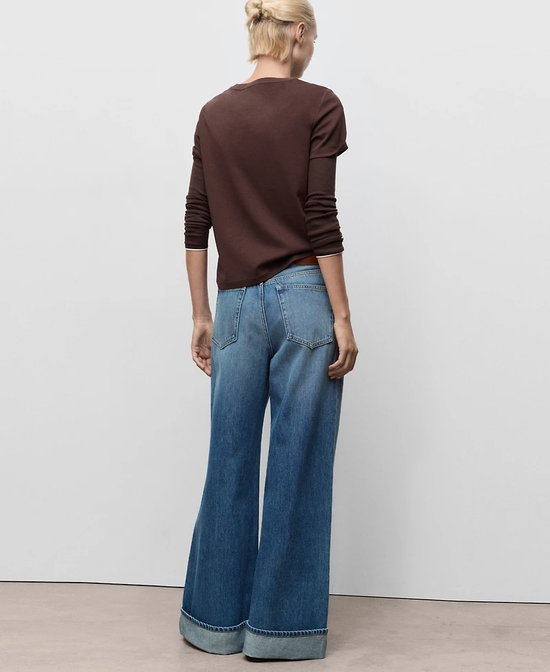 Mango Women's Turn-Up Hem Wide-Leg Jeans