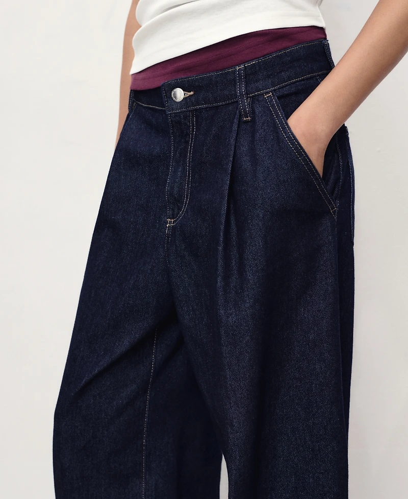 Mango Women's Wide Leg Pleated Jeans