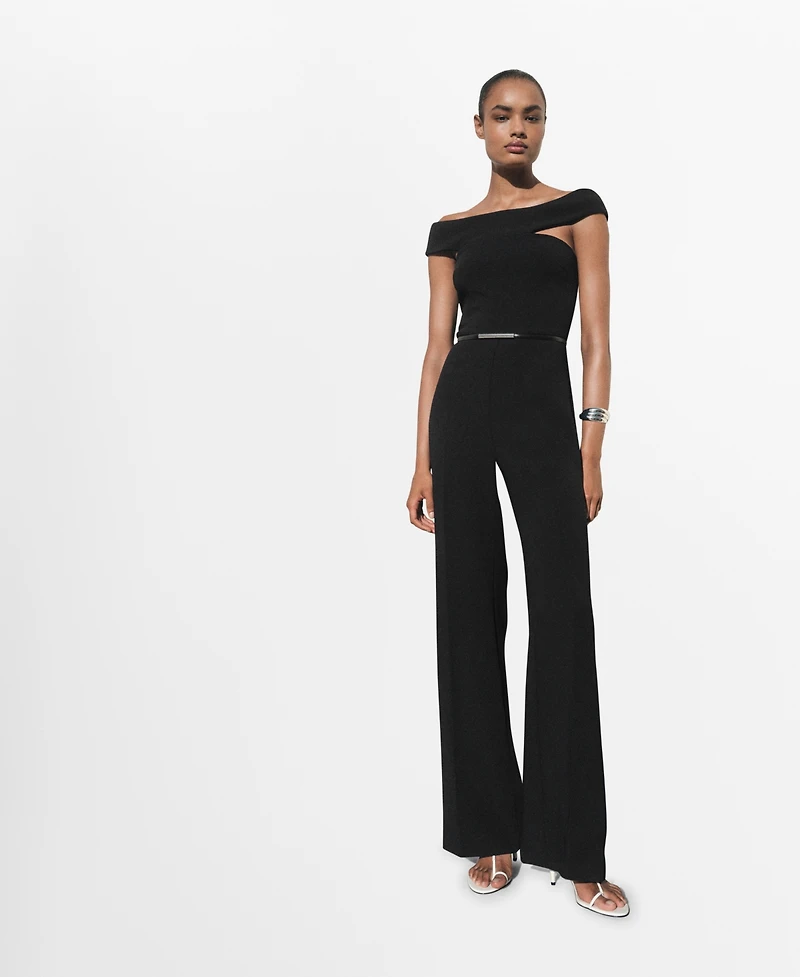 Mango Women's Asymmetrical Neck Long Jumpsuit