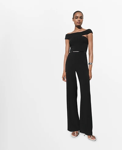 Mango Women's Asymmetrical Neck Long Jumpsuit