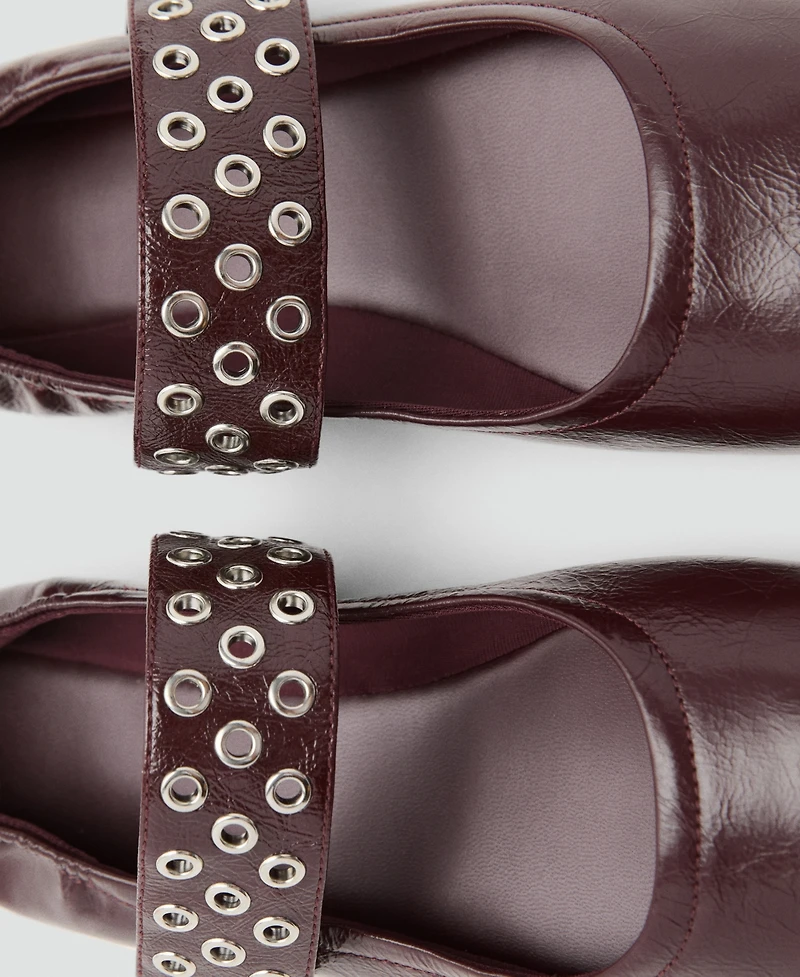 Mango Women's Eyelets Detail Leather Ballet Flats