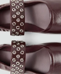 Mango Women's Eyelets Detail Leather Ballet Flats
