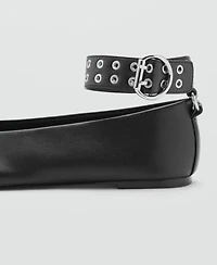 Mango Women's Eyelet Strap Ballet Flats