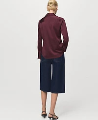 Mango Women's Satin Finish Flowy Shirt