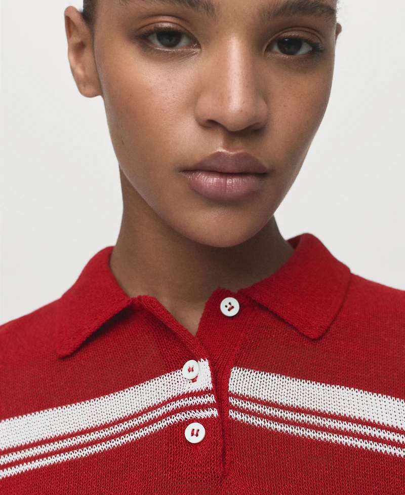Mango Women's Striped Polo Neck Sweater